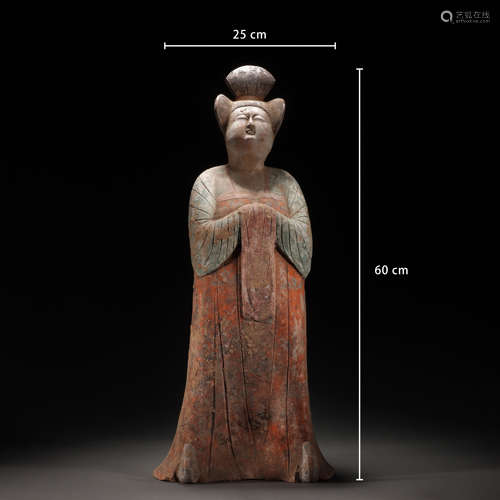 A Chinese Pottery Standing Lady