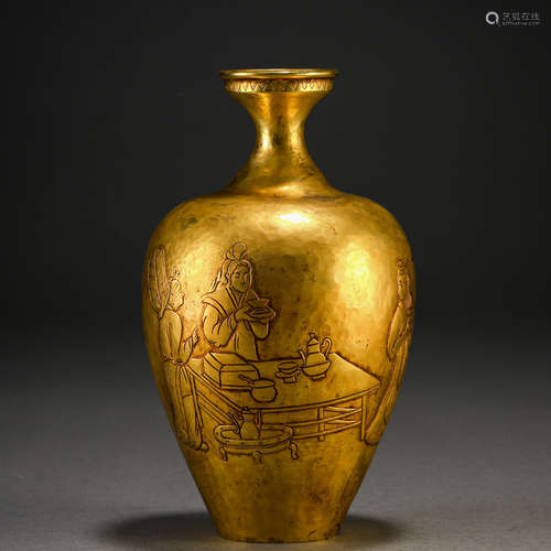 A Chinese Bronze-gilt Figural Story Vase