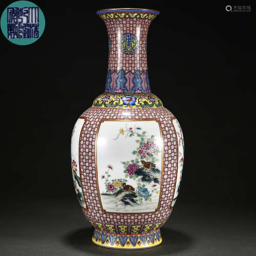 A Chinese Famille Rose Floral and Bird Vase