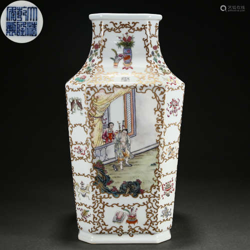 A Chinese Famille Rose and Gilt Figural Story Vase