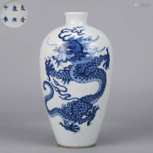 A Blue and White Dragon Vase Meiping Qing Dynasty