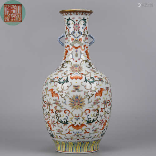 A Famille Rose Bats Vase Qing Dynasty