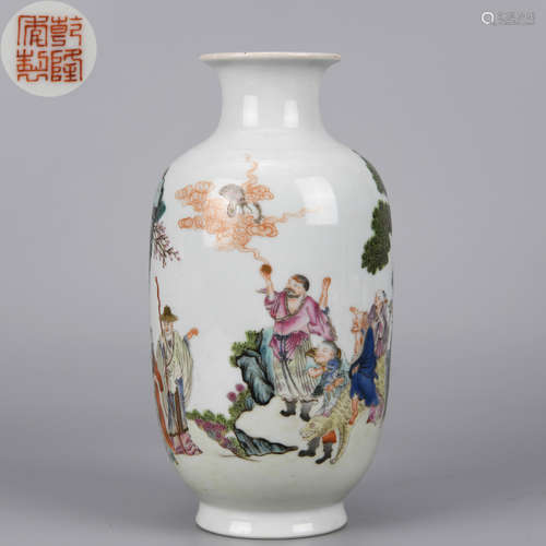 A Famille Rose Eight Immortals Lantern Vase Qing Dynasty