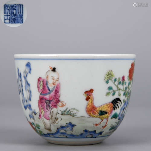 A Famille Rose Chicken Cup Qing Dynasty