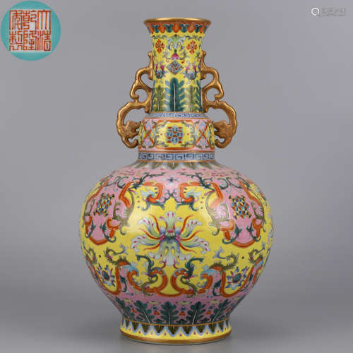 A Famille Rose and Gilt Double Gourds Vase Qing Dynasty