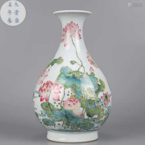 A Famille Rose Lotus Pond Vase Yuhuchunping Qing Dynasty