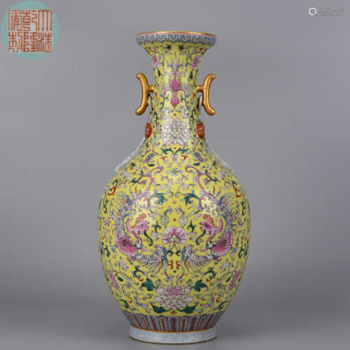 A Famille Rose and Gilt Vase Qing Dynasty