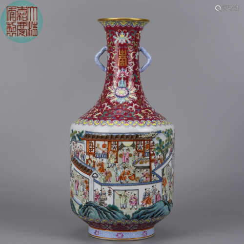 A Famille Rose and Gilt Hundred Kids Vase Qing Dynasty