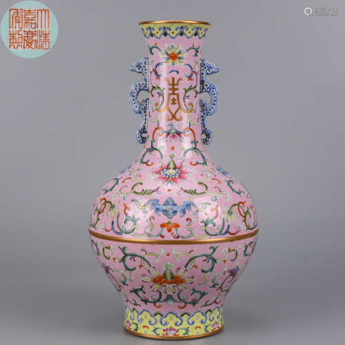 A Famille Rose and Gilt Floral Vase Qing Dynasty