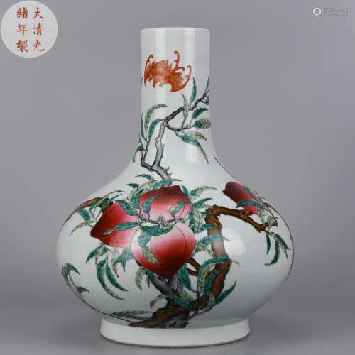 A Famille Rose Peaches Vase Qing Dynasty
