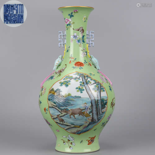 A Famille Rose Landscape Vase Qing Dynasty