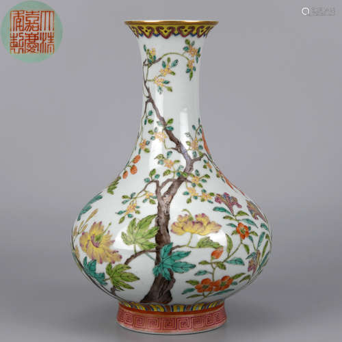 A Famille Rose Floral Vase Qing Dynasty