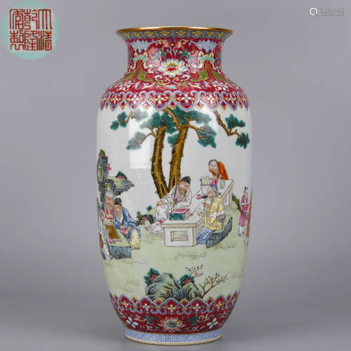 A Famille Rose and Gilt Lantern Vase Qing Dynasty