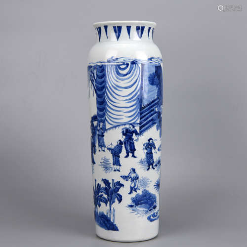 A Blue and White Figural Story Sleeve Vase Ming Dynasty