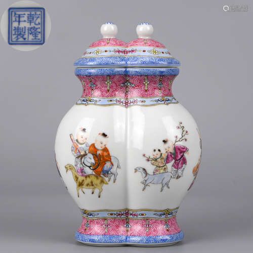 A Falangcai Glaze Conjoined Vase Qing Dynasty