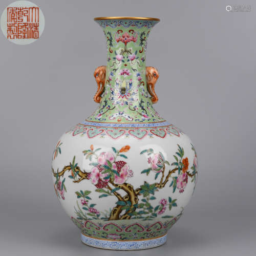 A Famille Rose Pomegranate Vase Qing Dynasty