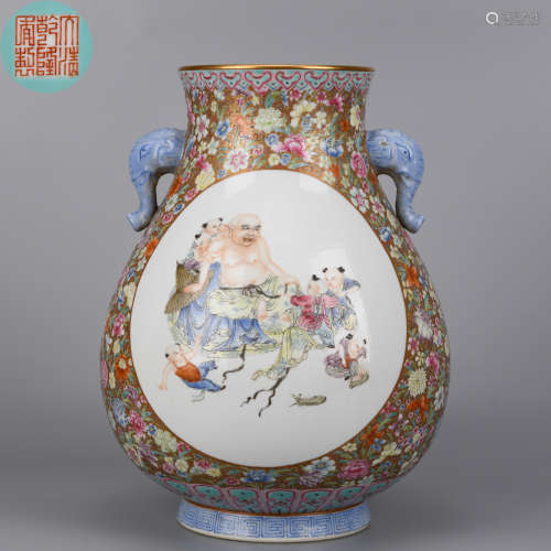A Famille Rose and Gilt Zun Vase Qing Dynasty