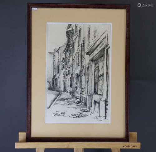 Lydie Girardot-Blet. Place notre dame de Lunéville. Crayon s...