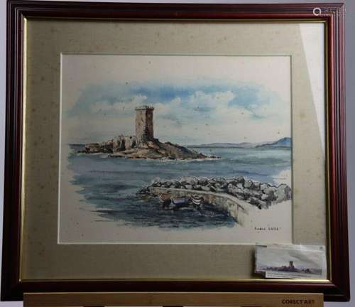 École du XXème. Aquarelle. "Front de mer". Signé e...