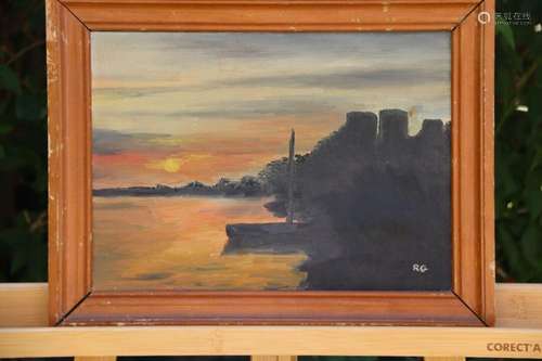 École du XXème. Huile sur toile. Vue du littoral. Signé en b...