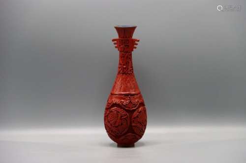 ASIE Chine : Vase soliflore (cinabre) en bronze laqué rouge ...