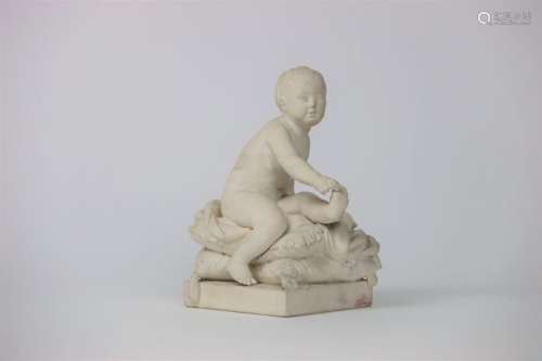 MOUGIN, Enfant assis sur un coussin à fleurs de lys. Sculptu...