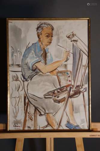 Pieter SAHARY (1951), "La séance de peinture", aqu...