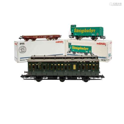 MÄRKLIN 3-tlg Konvolut Personen- und Güterwagen, Spur 1,