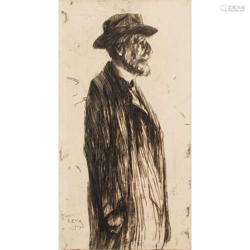 ZOIR, EMIL (1867-1936), "Halbportrait eines Herrn mit H...