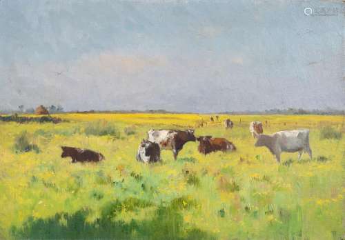 Maurice DAINVILLE (1856-1943)Vaches dans un champs au couche...