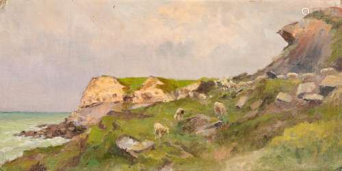 Maurice DAINVILLE (1856-1943)Chèvres en bord de merHuile sur...