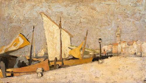 Paul LANDOWSKI (1875-1961)Les voiliers au portHuile sur pann...