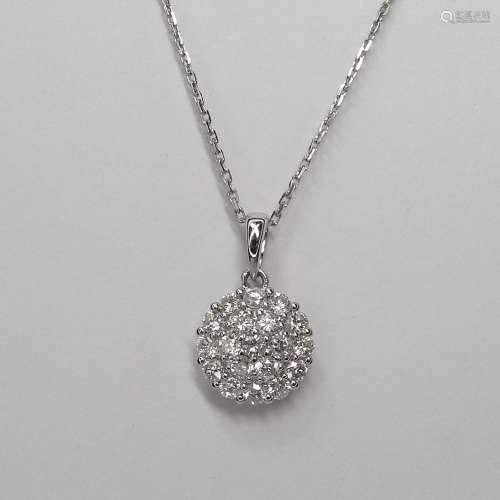 Pendentif fleur en or blanc 18k serti de dix-neuf diamants t...