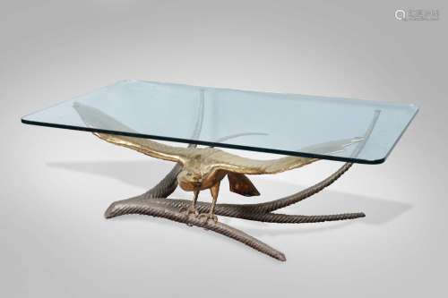 Alain CHERVET (né en 1944)Table basse à plateau en verre rec...