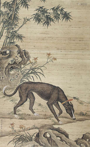 郎世宁 猎犬 设色绢本立轴