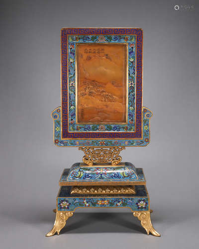 A cloisonne tianhuang Shoushan soapstone-inlaid screen