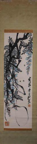 A Chinese flower and butterfly painting, Qi Baishi mark