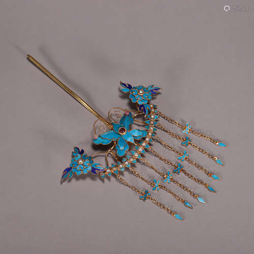 A gilding silver tian-tsui butterfly hairpin