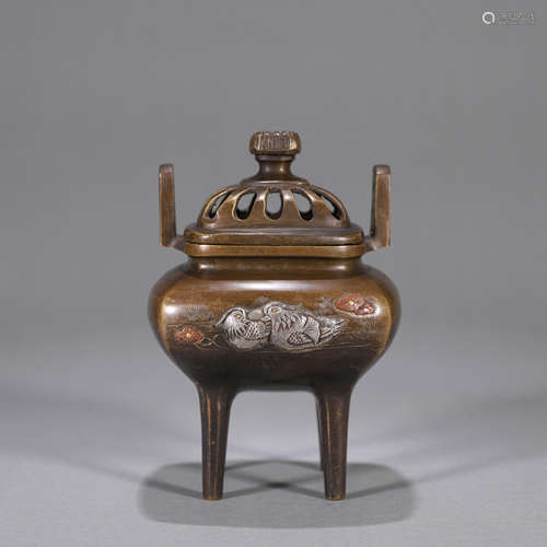 The mandarin duck patterned copper censer