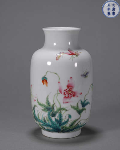 A famille rose flower and butterfly porcelain vase