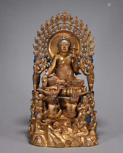 A gilding copper Kashmir Guanyin bodhisattva statue