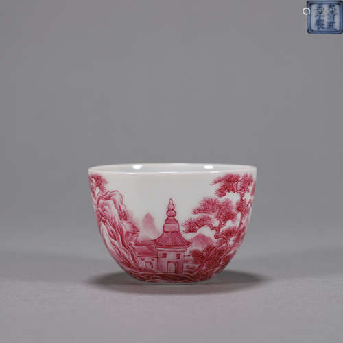 A pink landscape porcelain bowl