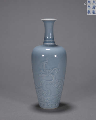 A celeste glazed dragon porcelain vase