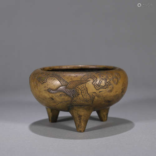 A crane patterned copper censer