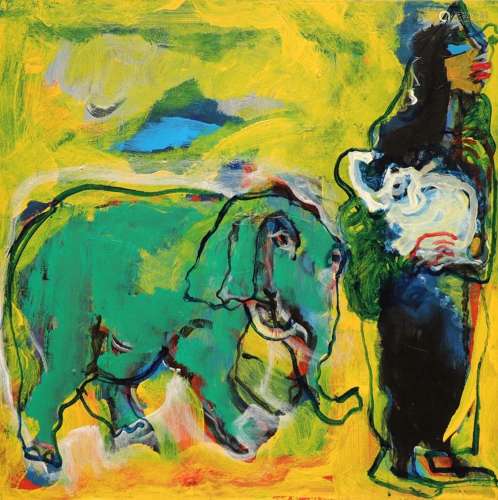 Asaad ARABI (1941) "Eléphant vert" hst 60x60