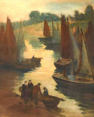 Henri BARNOIN (1882-1940) "Cotriade au retour des barqu...
