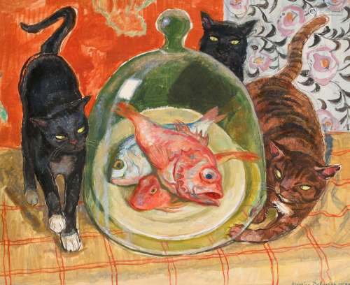 Maurice DELAVIER (1902-1986) "Poissons - chats" hs...