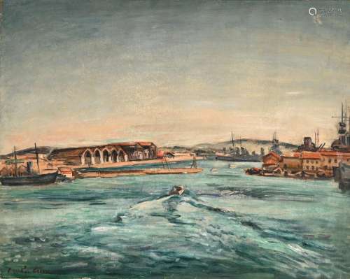 Emile Othon FRIESZ (1879-1949) « Le port de Toulon » hst sbg...