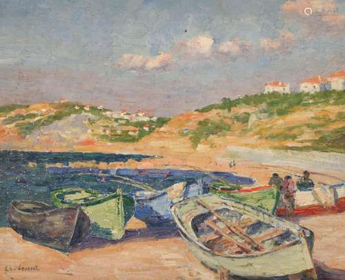 Charles JOUSSET (1857-1906) "Barques aux pêcheurs"...