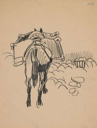 Mathurin MEHEUT (1882-1958)  « Cheval de dos harnaché » Cray...